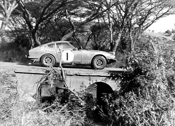 Safari Rally, 19th - 23rd April: Shekhar Mehta on his way to victory in the Datsun 240Z. Action