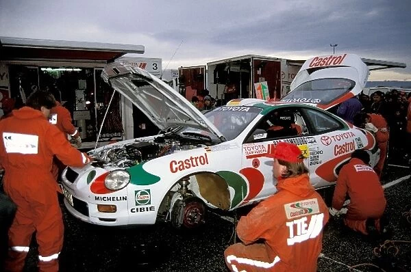 World Rally Championship: Armin Schwarz  /  Klaus Wicha Toyota Celica GT-Four at a service point. They retired from the rally with engine failure