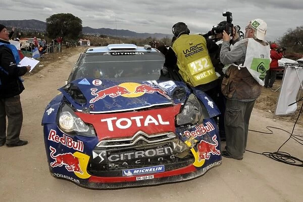 World Rally Championship: Sebastien Ogier, Citroen DS3 WRC, on stage 17, with damage after rolling in stage 16