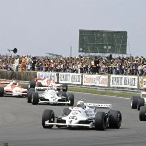 1981 British Grand Prix: Alan Jones leads Gilles Villeneuve, Riccardo Patrese, Carlos Reutemann, Mario Andretti, Bruno Giacomelli and Hector Rebaque