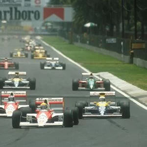 1990 Mexican Grand Prix: Ayrton Senna leads Gerhard Berger, Riccardo Patrese, Thierry Boutsen and Nelson Piquet at the start