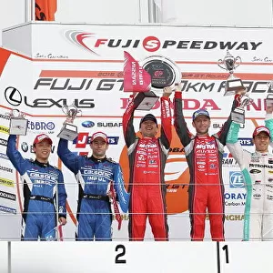 2015 Japanese Super GT Series. Fuji, Japan. 2nd - 3rd May 2015. Rd 2. GT500 Winner Tsugio Matsuda & Ronnie Quintarelli ( #1 MOTUL AUTECH GT-R ) 2nd position Hironobu Yasuda & J.P.L.De Oliveira ( #12 CALSONIC IMPUL GT-R)
