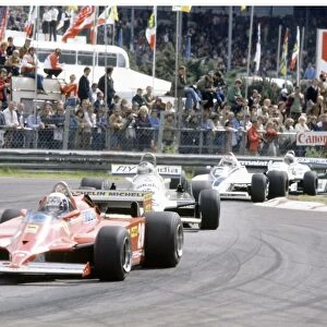Zolder, Belgium. 15-17 May 1981: Didier Pironi leads Carlos Reutemann, Nelson Piquet and Alan Jones. Reutemann finished in 1st position