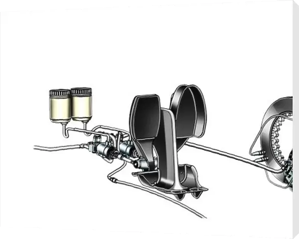 Brake pedal assembly and brake disc and caliper arrangement: MOTORSPORT IMAGES: Brake pedal assembly and brake disc and caliper arrangement