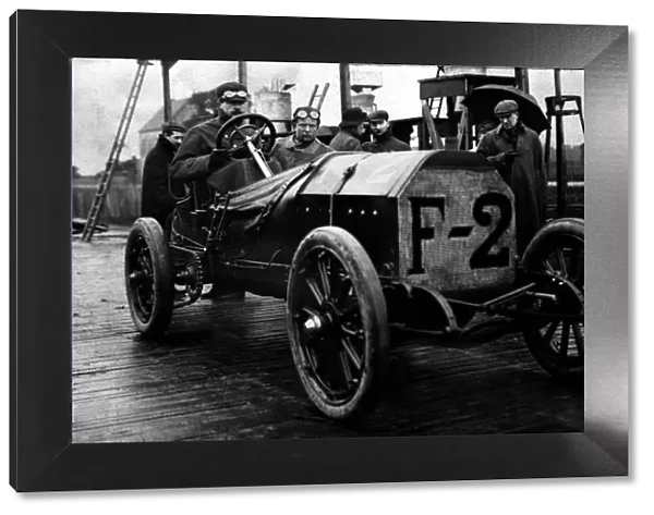 1907 French Grand Prix. Dieppe, France: Felice Nazzaro, Fiat 130hp Racer, 1st position, portrait