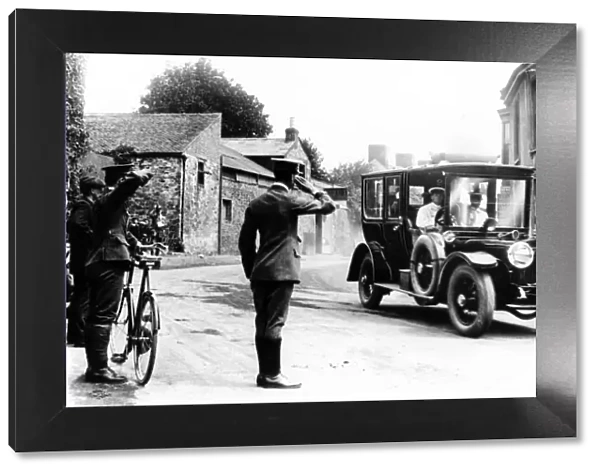 1913 King George V of England: King George V is driven through Cosham, Hampshire in his Daimler in 1913