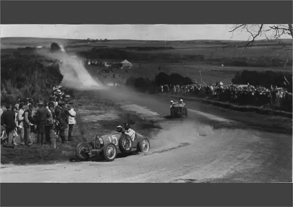 Australian 200 Mile Race: Bartletts supercharged Bugatti leads Dickasons supercharged Austin Seven at Heaven corner