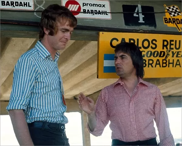 Formula One World Championship: Brabham boss Bernie Ecclestone, and March boss, Max Mosley right, 1973