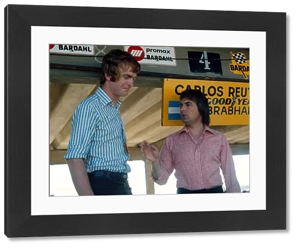 Formula One World Championship: Brabham boss Bernie Ecclestone, and March boss, Max Mosley right, 1973