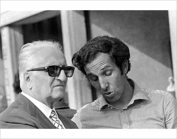 Formula One World Championship: Enzo Ferrari made his customary visit to Monza during practice, here with Mauro Forghieri in deep reverential mode