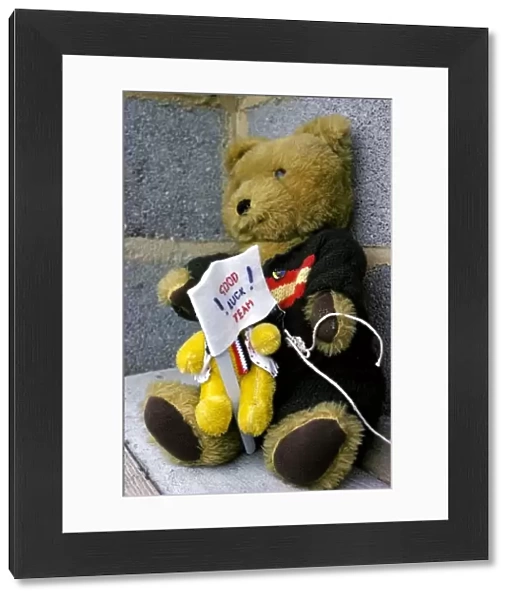 Formula One World Championship: The Hesketh mascot bear wishes good luck to his favourite team