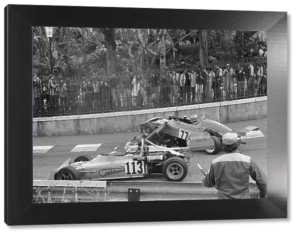 Formula 3: Tony Brise in his Modus F3 tangles with Alex Ribeiro at the Monaco GP F3 race at Mirabeau corner