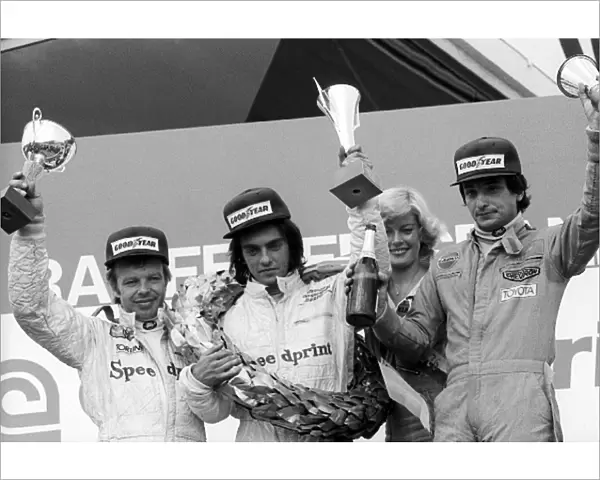 Formula One World Championship: The podium for the International Formula Three race running as a support for the GP: Conny Andersson March, second