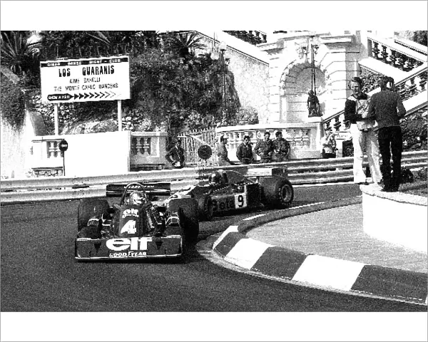 Formula One World Championship: Third placed Patrick Depailler Tyrrell P34, leads Vittorio Brambilla March 761, who retired on lap 10 with a