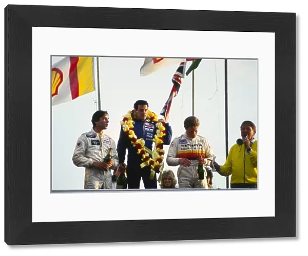 British Formula Ford Festival: The podium: Philippe Favre; Roland Ratzenberger Van Diemen, race winner; Peter Rogers; Brian Jones the Brands