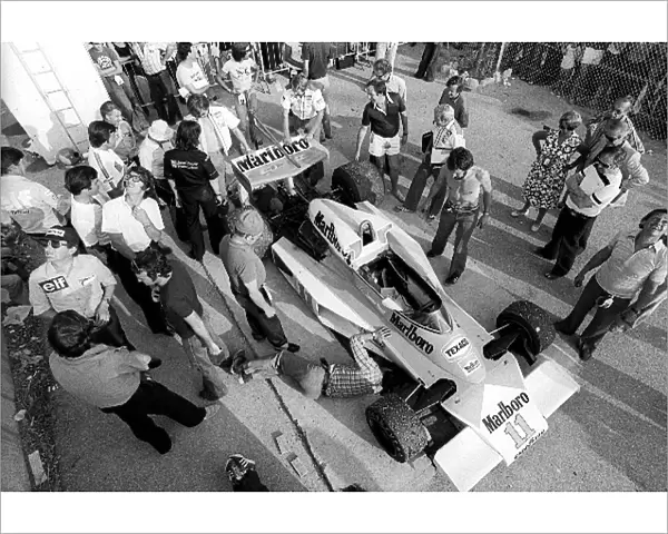 Formula One World Championship: The McLaren M23 of race winner James Hunt undergoes scrutineering in the paddock