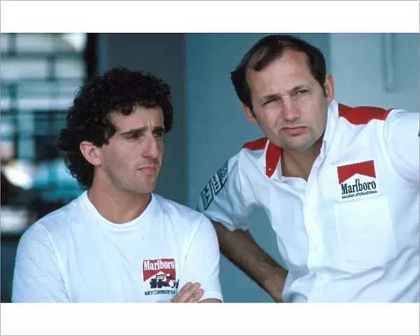 Formula One World Championship: Alain Prost chats with Ron Dennis