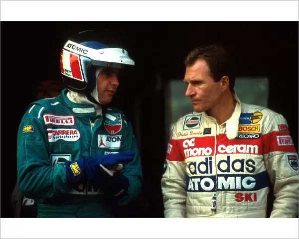 European Touring Car Championships: Third place finisher Gerhard Berger BMW 635 talks with fellow Austrian and race winner Dieter Quester BMW 635
