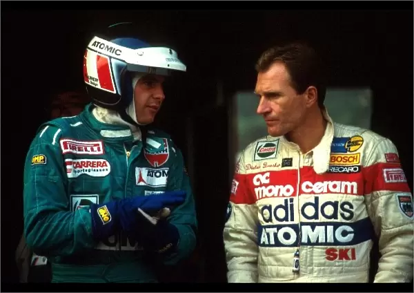 European Touring Car Championships: Third place finisher Gerhard Berger BMW 635 talks with fellow Austrian and race winner Dieter Quester BMW 635