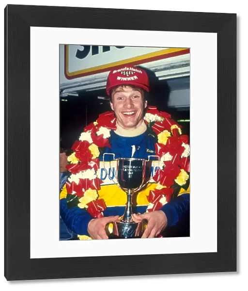 British Formula Ford 1600 Championship: Eddie Irvine Van Diemen Racing with his trophy for winning the Formula Ford Festival