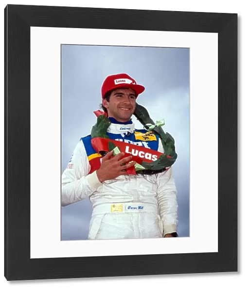 British Formula Three Championship: Damon Hill winner of the prestigious Grand Prix support race celebrates victory