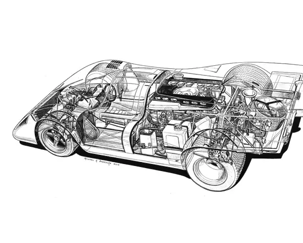 1970 Porsche 917. Cutaway drawing by Michael Badrocke. World Copyright