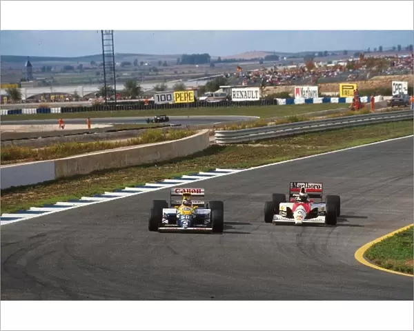 Formula One World Championship: Gerhard Berger tries to overtake Thierry Boutsen