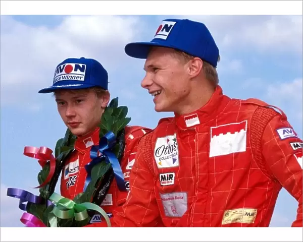 British Formula Three Championship: Race winner Mika Hakkinen and third place finisher Mika Salo