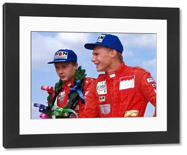 British Formula Three Championship: Race winner Mika Hakkinen and third place finisher Mika Salo
