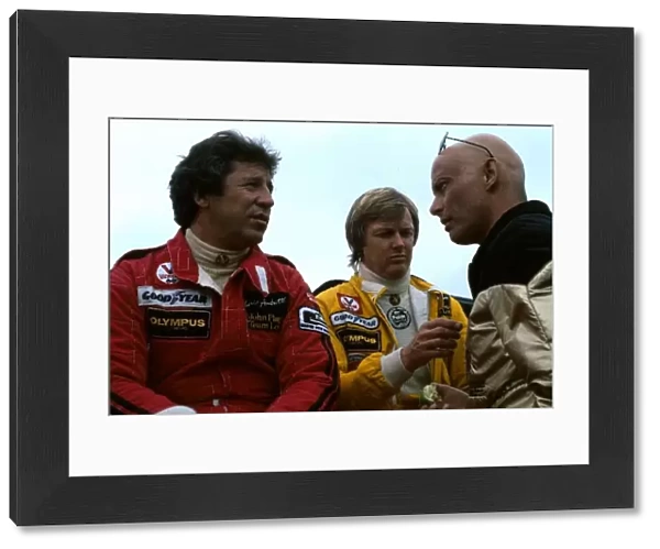 Formula One World Championship: L to R: Mario Andretti, Ronnie Peterson and Gunnar Nilsson who at this stage was fighting cancer