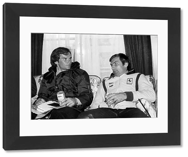 Formula One World Championship: Peter Windsor Journalist with race winner Carlos Reutemann Ferrari after the Grand Prix