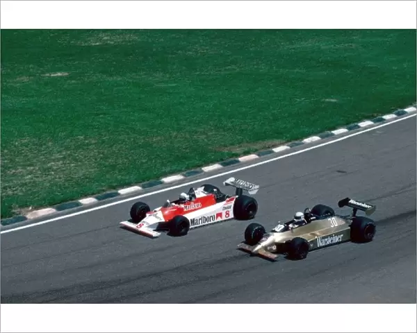 Formula One World Championship: Jochen Mass Arrows Cosworth alongside Alain Prost Mclaren Cosworth