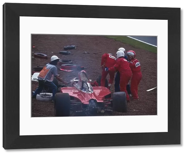 Formula One World Championship: Michael Andretti McLaren helps Gerhard Berger from his Ferrari F93A after they collided at the first corner