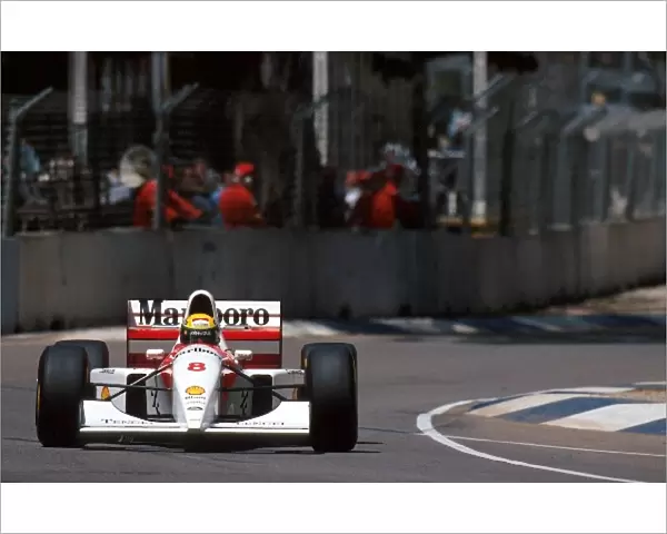 Formula One World Championship: Ayrton Senna McLaren MP4  /  8 en route to what would turn out to be his forty-first and final victory