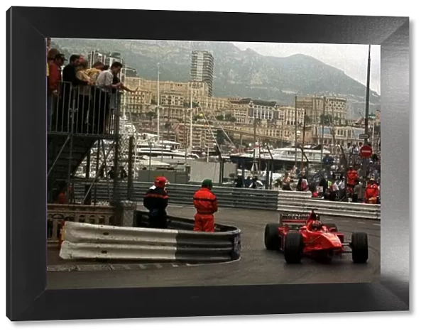 1998 MONACO GP. Michael Schumaccher, Ferrari, limps home with a broken front wing due