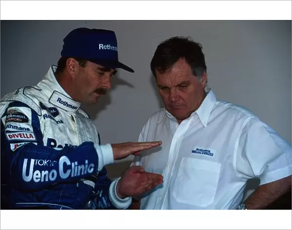 Formula One World Championship: Nigel Mansell, left, discusses the Williams with Patrick Head Williams Technical Director