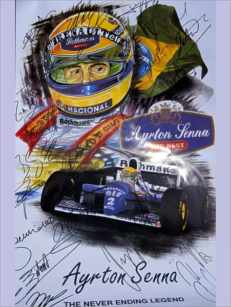 Formula One World Championship: A signed poster tribute to Ayrton Senna Williams
