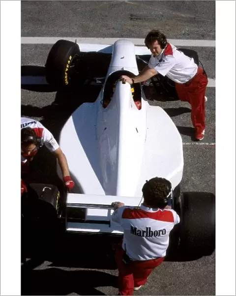 Formula One Testing: Ayrton Senna tests a McLaren MP4  /  8 fitted with a Chrysler  /  Lamborghini V12 engine, which the team is evaluating as a possible
