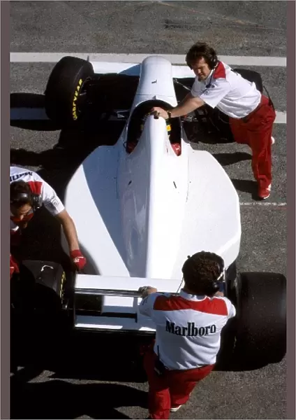 Formula One Testing: Ayrton Senna tests a McLaren MP4  /  8 fitted with a Chrysler  /  Lamborghini V12 engine, which the team is evaluating as a possible