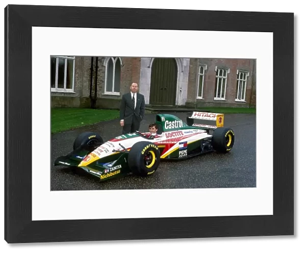 Formula One Launches: Alessandro Zanardi with Peter Collins at the launch of the new Lotus 107C Mugen-Honda