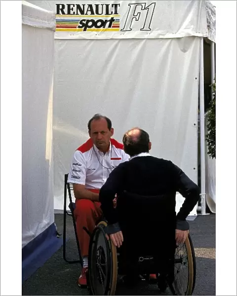 Formula One World Championship: Ron Dennis McLaren Team Owner discusses with Frank Williams Williams Team Owner the imposition of cost cutting measures