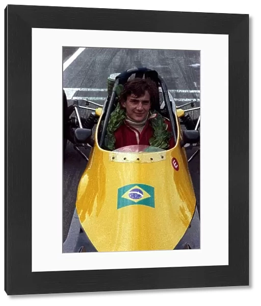 Formula Ford 1600: Ayrton Senna da Silva Van Diemen R81, posing with his winner├òs garland, was undefeated in the season├òs three visits to Oulton Park
