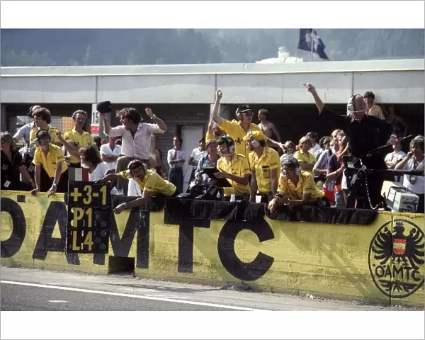 Formula One World Championship: Lotus Team Celebrate the win of Elio De Angelis Lotus 91