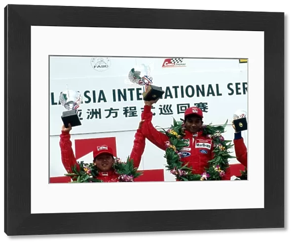 Formula Asia International Series: The podium: Roy Haryanto second with winner Narain Karthikeyan