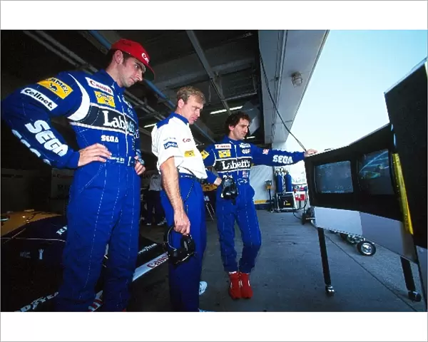 Formula One World Championship: Damon Hill, left, David Brown and Alain Prost, right