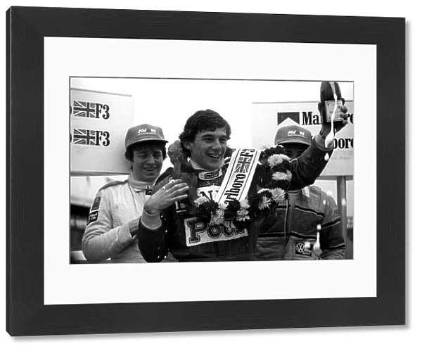 British Formula Three Championship: Podium: Second placed Martin Brundle, race winner Ayrton Senna West Surrey Racing and third place Davy Jones