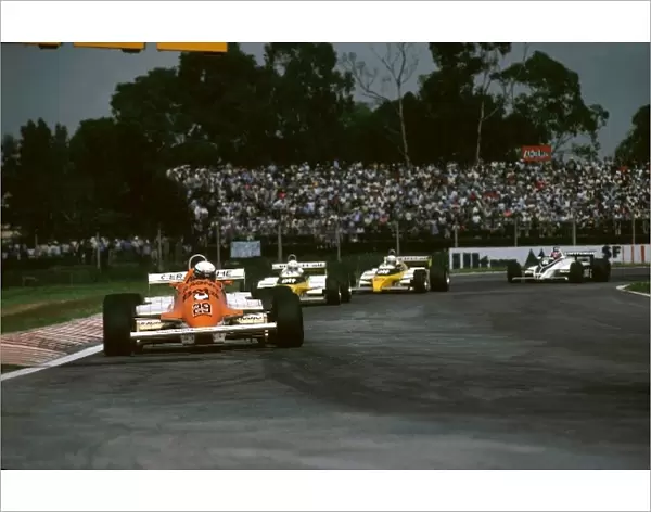 Formula One World Championship: Ricardo Patrese Arrows A3 leads Arnoux and Prost