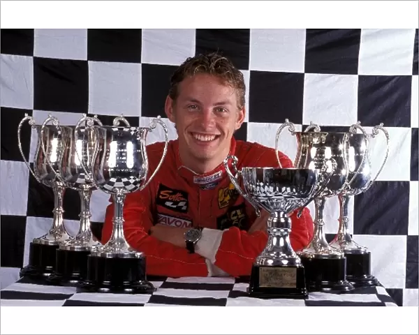 Jenson Button Photo Shoot: Formula Ford driver Jenson Button with his trophies