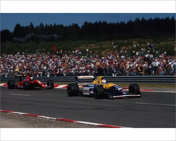 Formula One World Championship: Nigel Mansell Williams FW14 leads Alain Prost