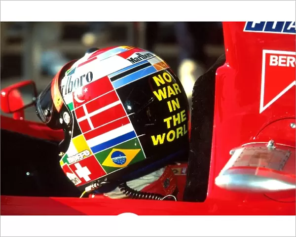 Formula One World Championship: Fifth place finisher Gerhard Berger Ferrari 412 T2 sported a different helmet design ├É the result of a competition